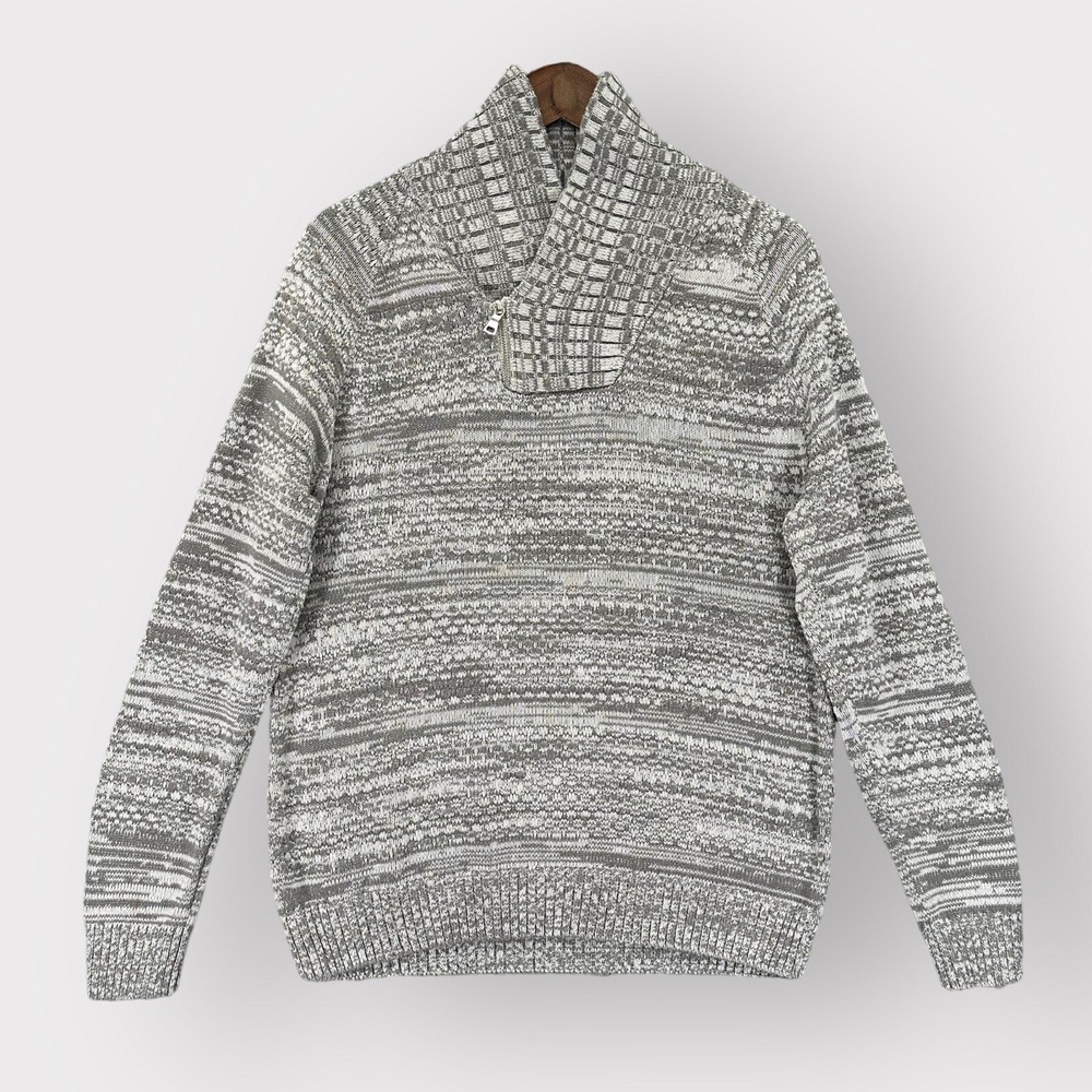 INC International Concepts Sweater Mens M Grey Marled Shawl Zip Neck Excellent